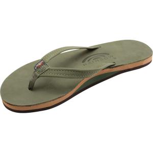 image:imageRainbow Sandals Womens Single Layer Leather Sandal Narrow StrapForest Green WFawn Midsole