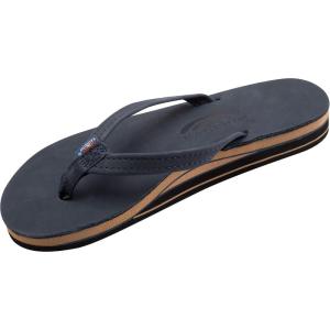image:imageRainbow Sandals Womens Double Layer Narrow Strap Leather Sandals wArchNavy WFawn Midsole