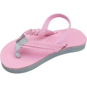 image:imageRainbow Sandals Kids Single Layer Premier Leather Flirty BraidyPinkGrey With Backstrap