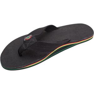 image:imageRainbow Sandals Hemp Rasta  Single Layer Black Hemp with Rastafarian Colorded Mid Sole Mens Large 95105 DM US