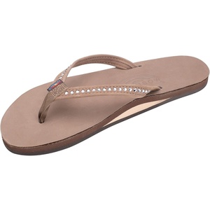 image:imageRainbow Sandals Womens Single Layer Premier Leather wSwarovski Crystal Narrow StrapDark Brown