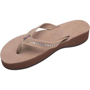 image:imageRainbow Sandals Womens Four Layer Leather Wedge  34 Strap wSwarovski CrystalsDark Brown