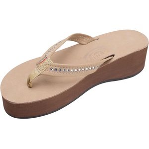 image:imageRainbow Sandals Womens Six Layer Leather Wedge  34 Strap wSwarovski Crystals Ladies Medium  6575 BM US Sierra Brown